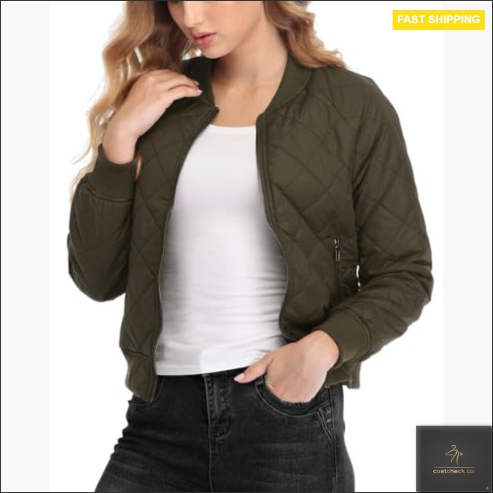 Quilted Bomber Jacket Lightweight Polyester Zip U… - image 4